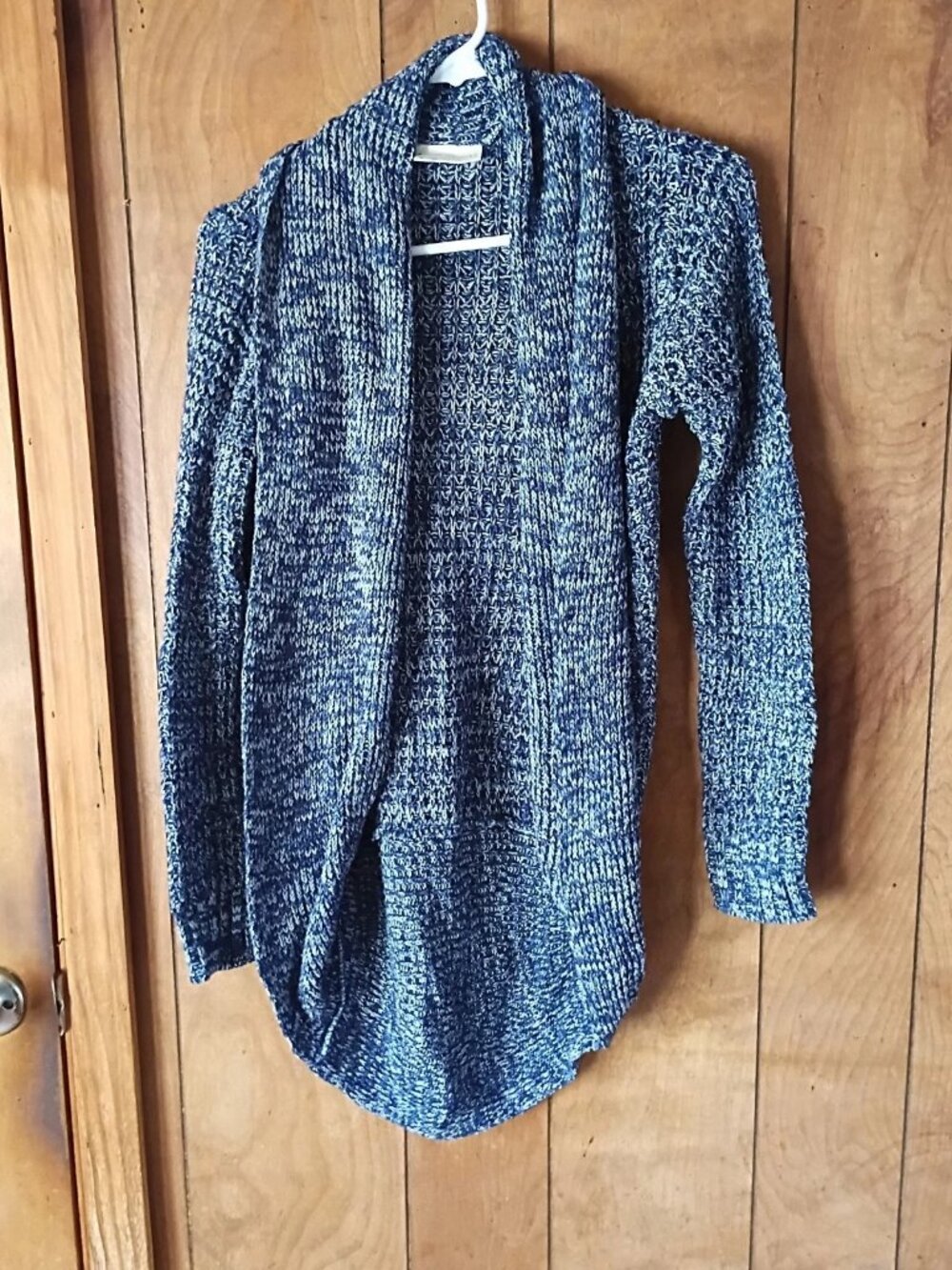 Bobbie Brooks Blue White Open Front Cardigan Sweater Size Small Cozy Knit